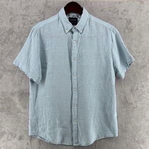 Denim & Flower Ricky Singh Light Blue Linen Short-Sleeve Button-Down Shirt Sz M
